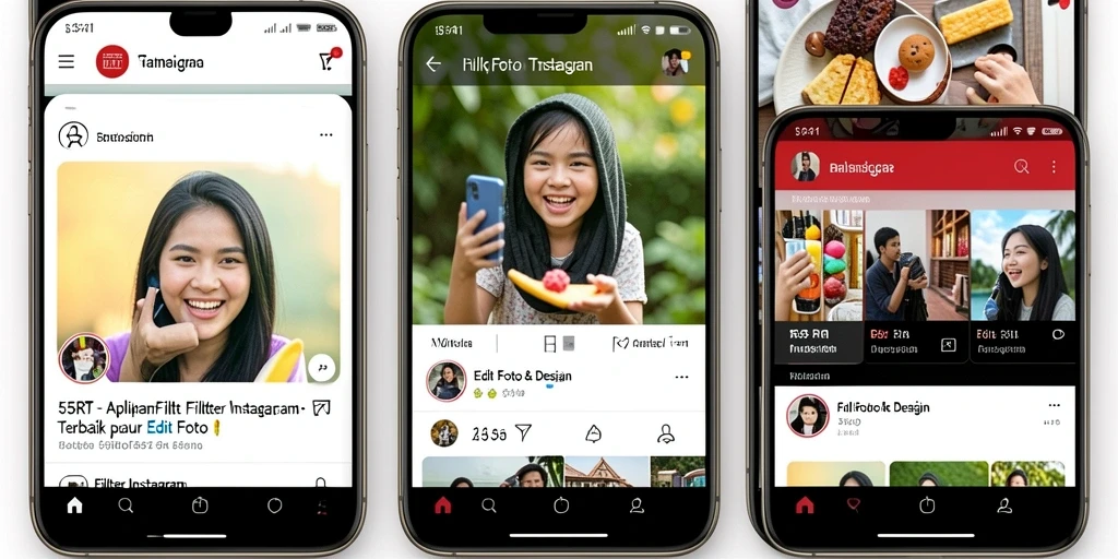 Tampilan aplikasi 55RT dengan berbagai filter Instagram yang menarik.
