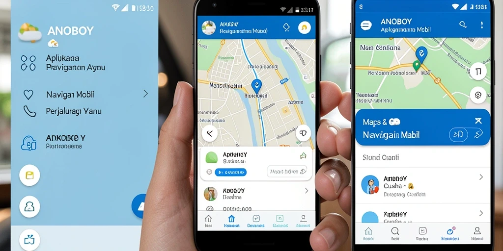 Tampilan antarmuka aplikasi Navigasi Mobil ANOBOY yang modern dan informatif.