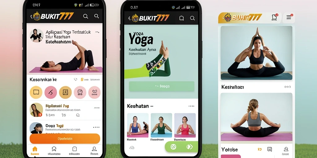 Antarmuka aplikasi BUKIT777 saat menunjukkan sesi latihan Yoga.
