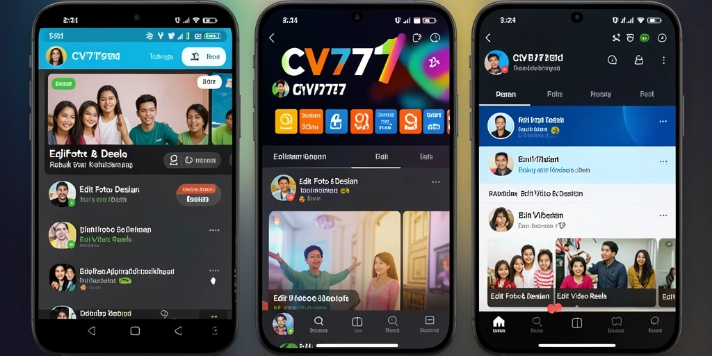 Tampilan antarmuka CV777 saat mengedit video reels.