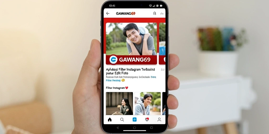 Antarmuka pengguna GAWANG69 dengan berbagai filter Instagram yang menarik.